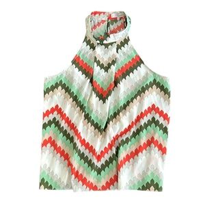 WOMENS HALTER TANK TOP 1 STATE GEOMETRIC CHEVRON PRINT STYLISH FLOWY